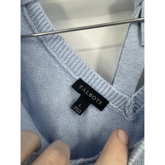 Talbots Blue Ribbon Tie Back Pima Cotton Sweater Women L 3/4 Sleeve Minimalist - Picture 3 of 7